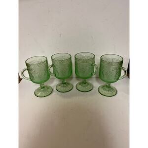 Vintage Indiana Tiara Chantilly Green Mugs - Set of 4